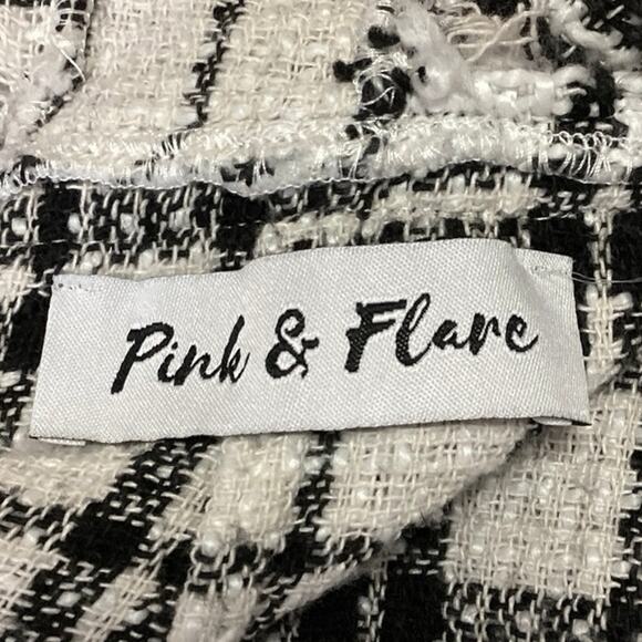 Pink & Flare Black White Tweed Plaid Check Pearl Button Romper Shorts Size S - Picture 4 of 5